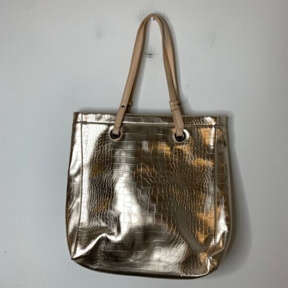 Vintage Women’s Y2K Jessica Gold Tote Shoulder Bag Embossed Snakeskin Boho Chic - Picture 9 of 16